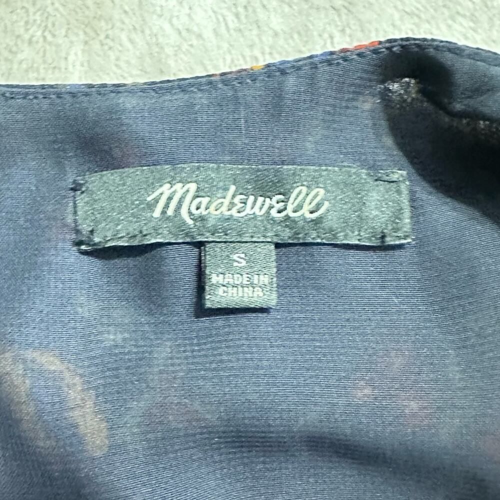 Madewell Ruffle-Sleeve Top Women's Small Navy Blue Floral Climbing Vine Blouse - Picture 7 of 13